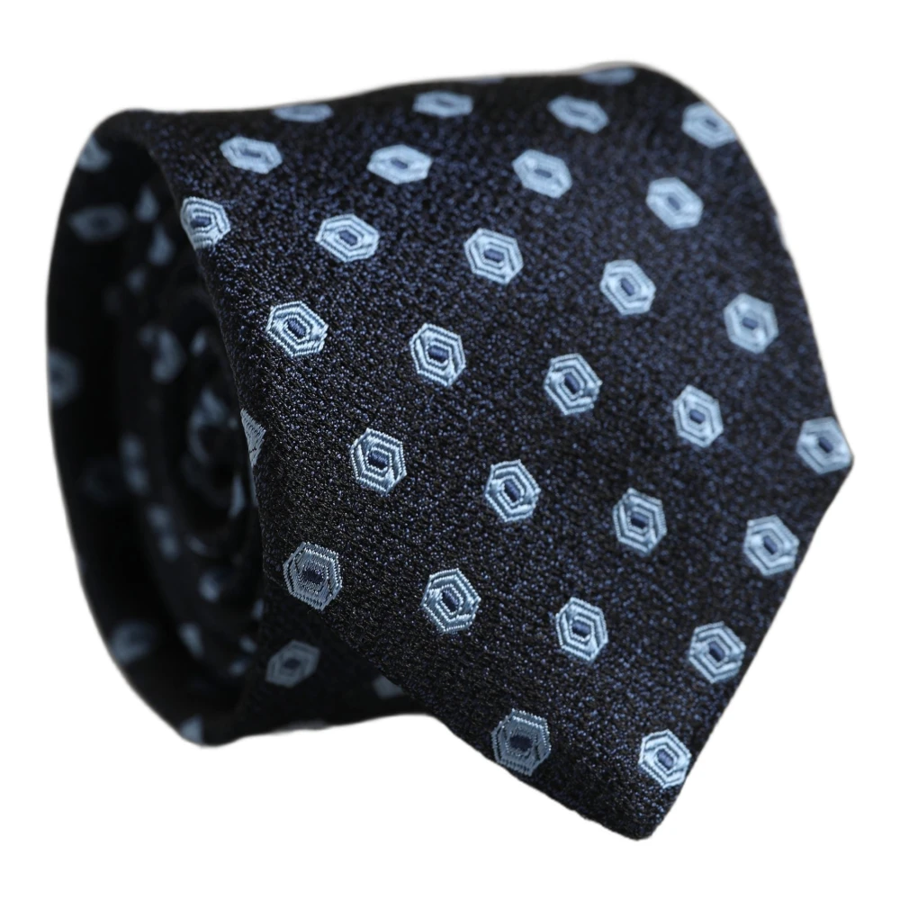 Dolce & Gabbana Men Blue Silk Geometric Adjustable Tied Necktie Tie - Image 2