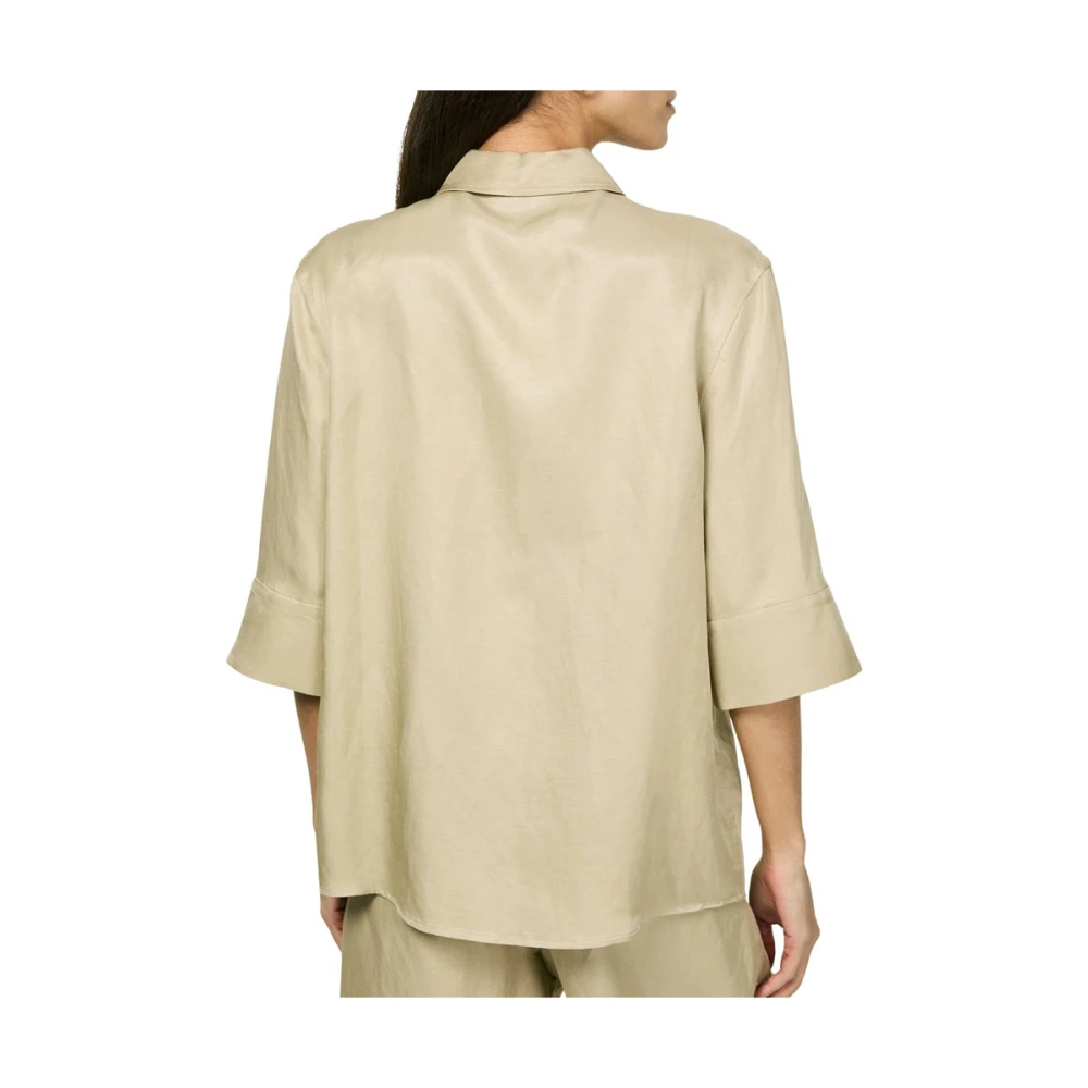 Anine Bing Oversized Linnen Shirt met Korte Mouwen Beige Dames