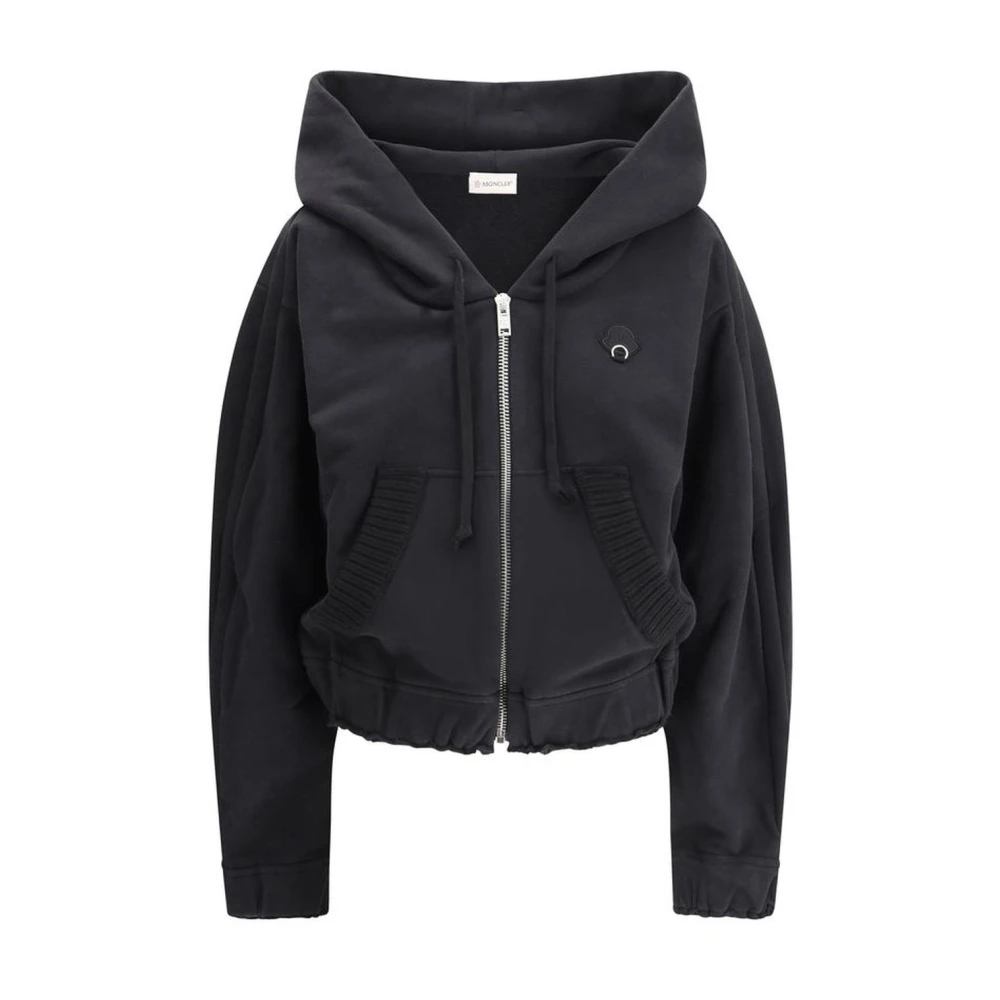 Moncler Eyelet Rits Katoenen Hoodie voor Vrouwen Black Dames