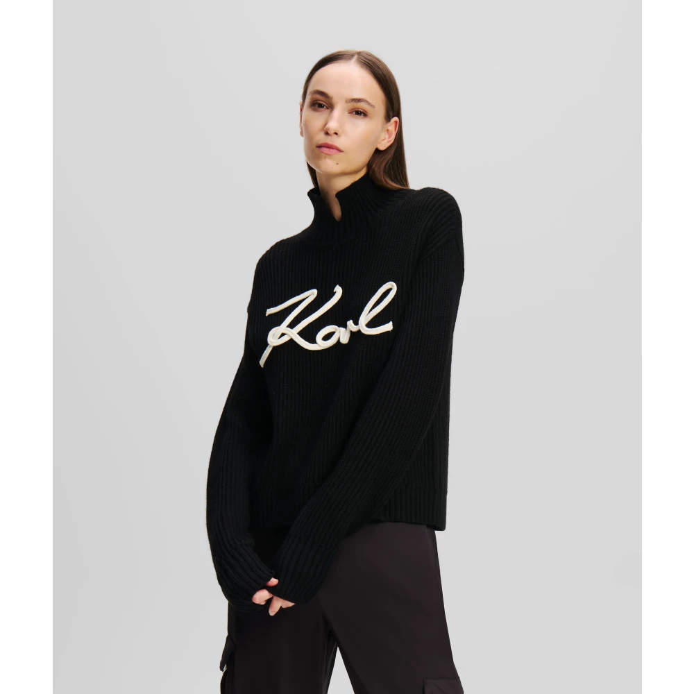 Karl Lagerfeld Zwarte gebreide trui met logoaccent Black Dames