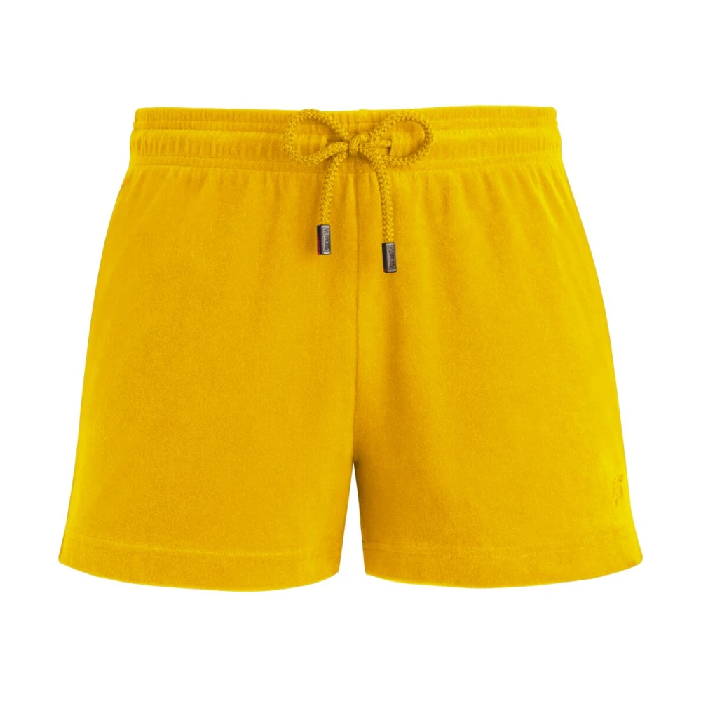 Vilebrequin Solide Terry Shorts met Schildpad Borduursel Yellow Dames