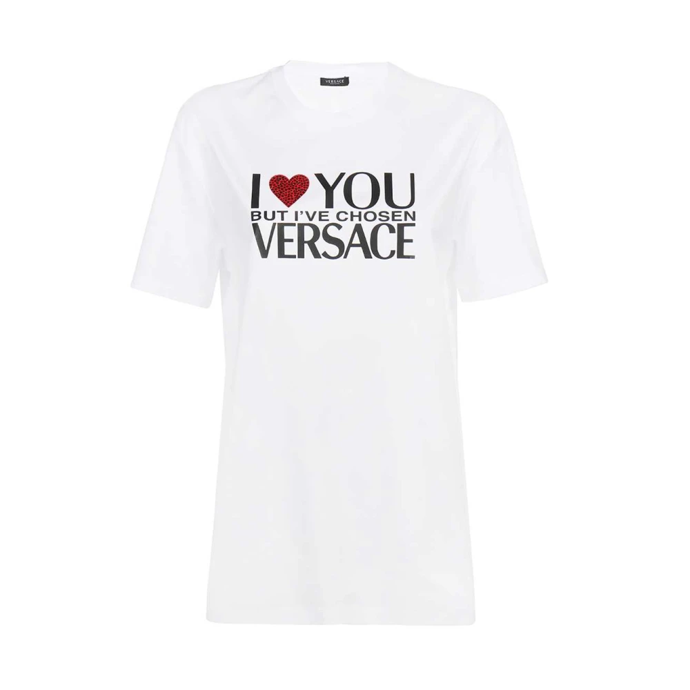 Versace Rhinestone Logo T-shirt White Dames