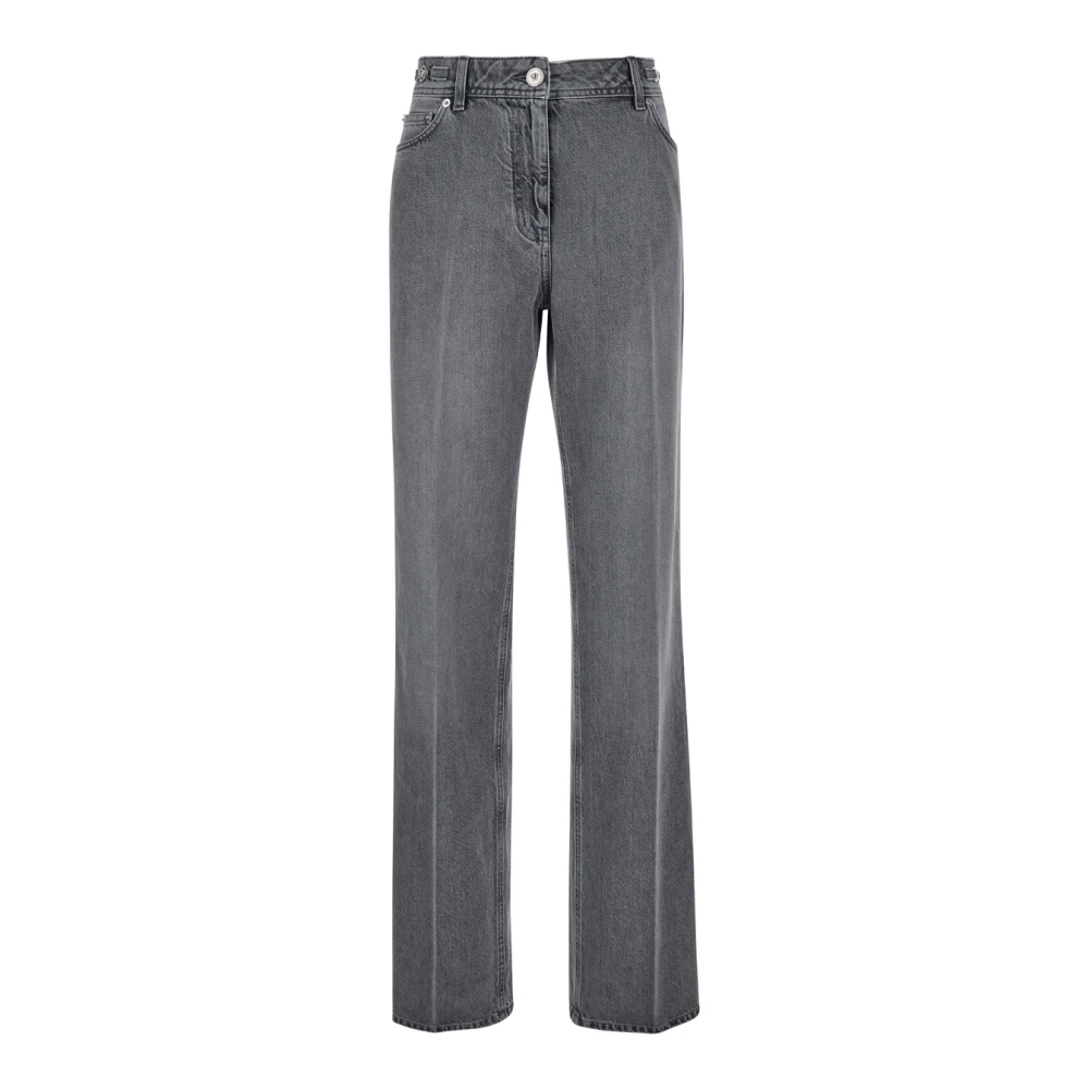 Versace Hoge Taille Grijze Jeans Rechte Pijp Gray Dames