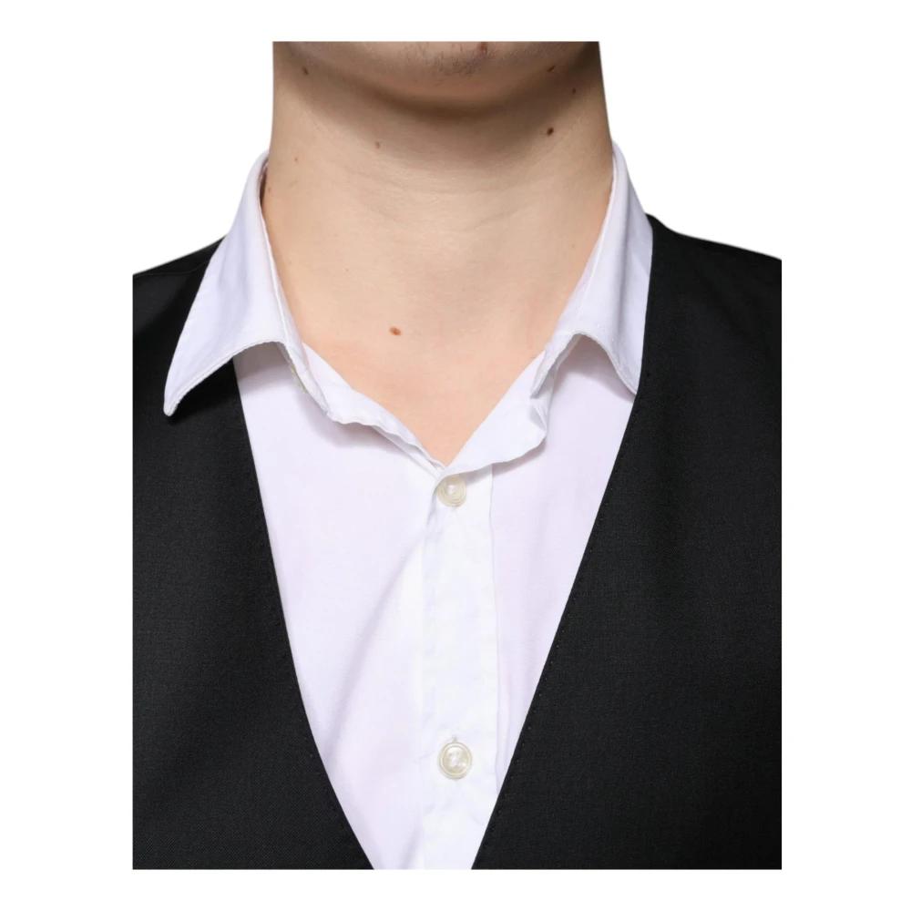 Dolce & Gabbana Zwarte Wolmix Formele Jurk Vest Black Heren