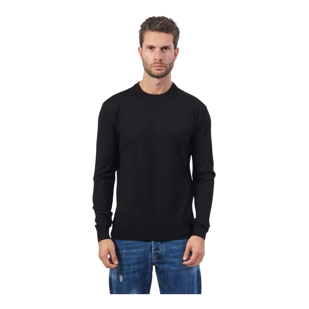 Bikkembergs Zwarte Sweater Basic Lange Mouw Black Heren