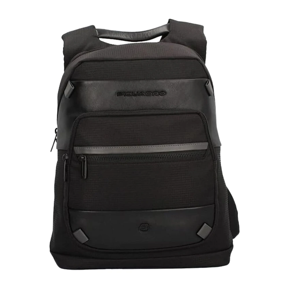 Piquadro Women's Black Backpacks, One Size, Unisex Laptop Backpack With Leather Details