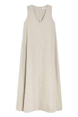 beige-flared-linen-dress