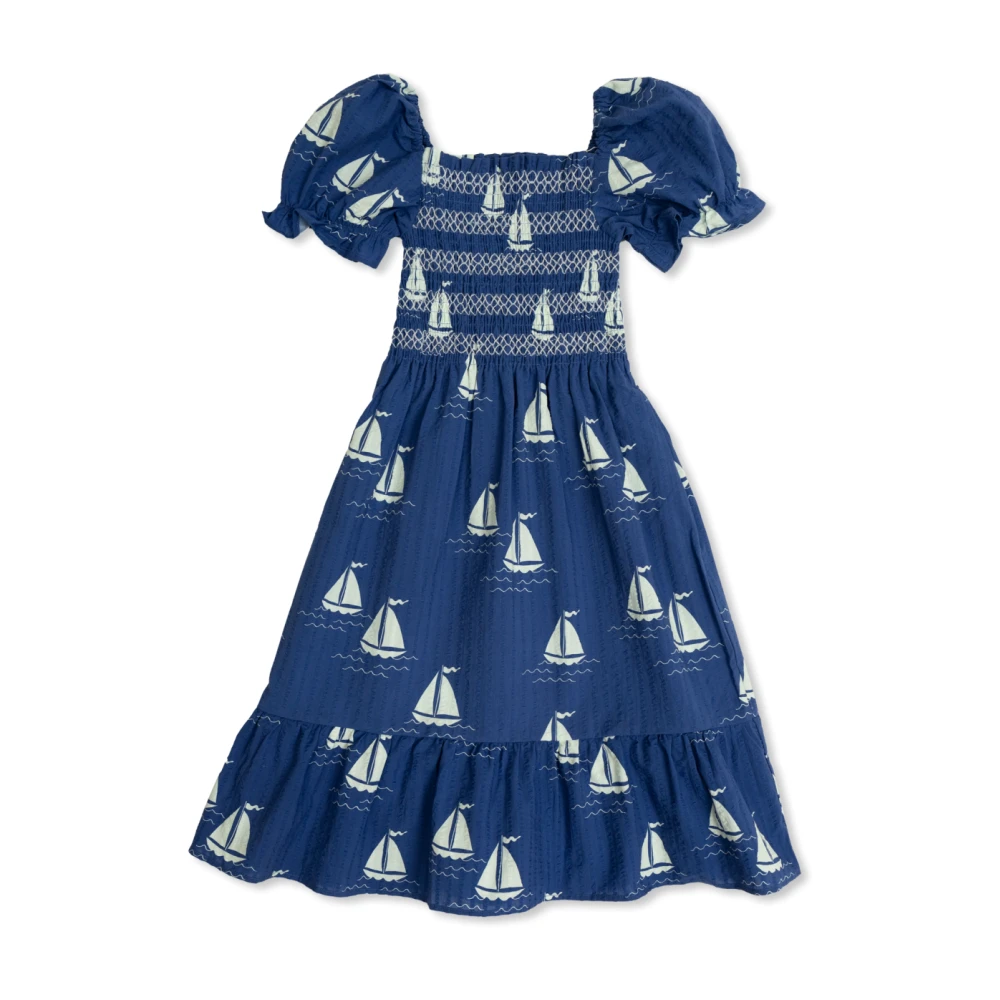 Mini Rodini Bomullsklänning med rynkning Blue, Unisex