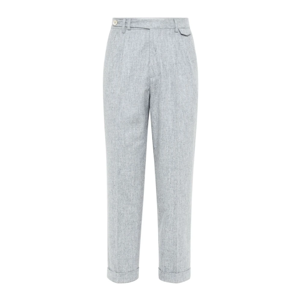 BRUNELLO CUCINELLI Grijze Wollen Broek met Persplooi Gray Heren