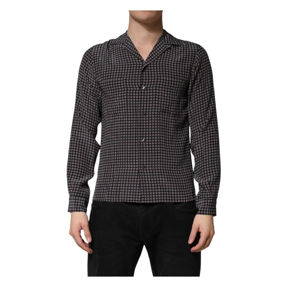 Dolce & Gabbana Men's Black Patterned Silk Button Down Shirt