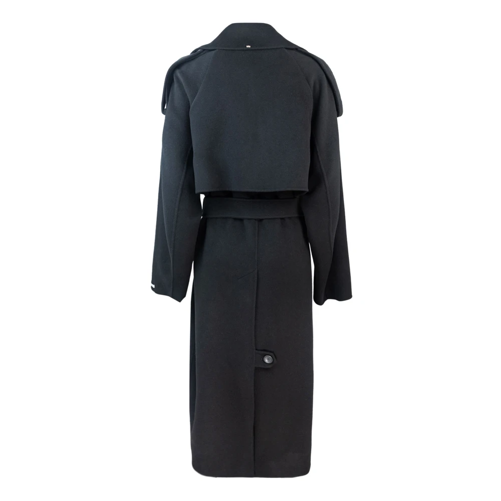 SPORTMAX Zwarte wollen jas met riem Black Dames