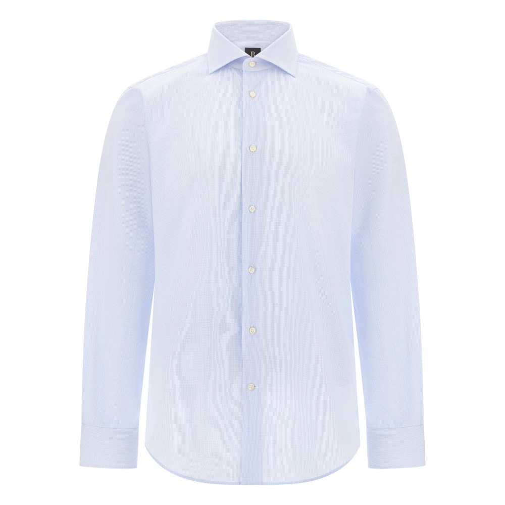 Boggi Milano Herren Blau Regular Fit Baumwollhemd Mit Karomuster