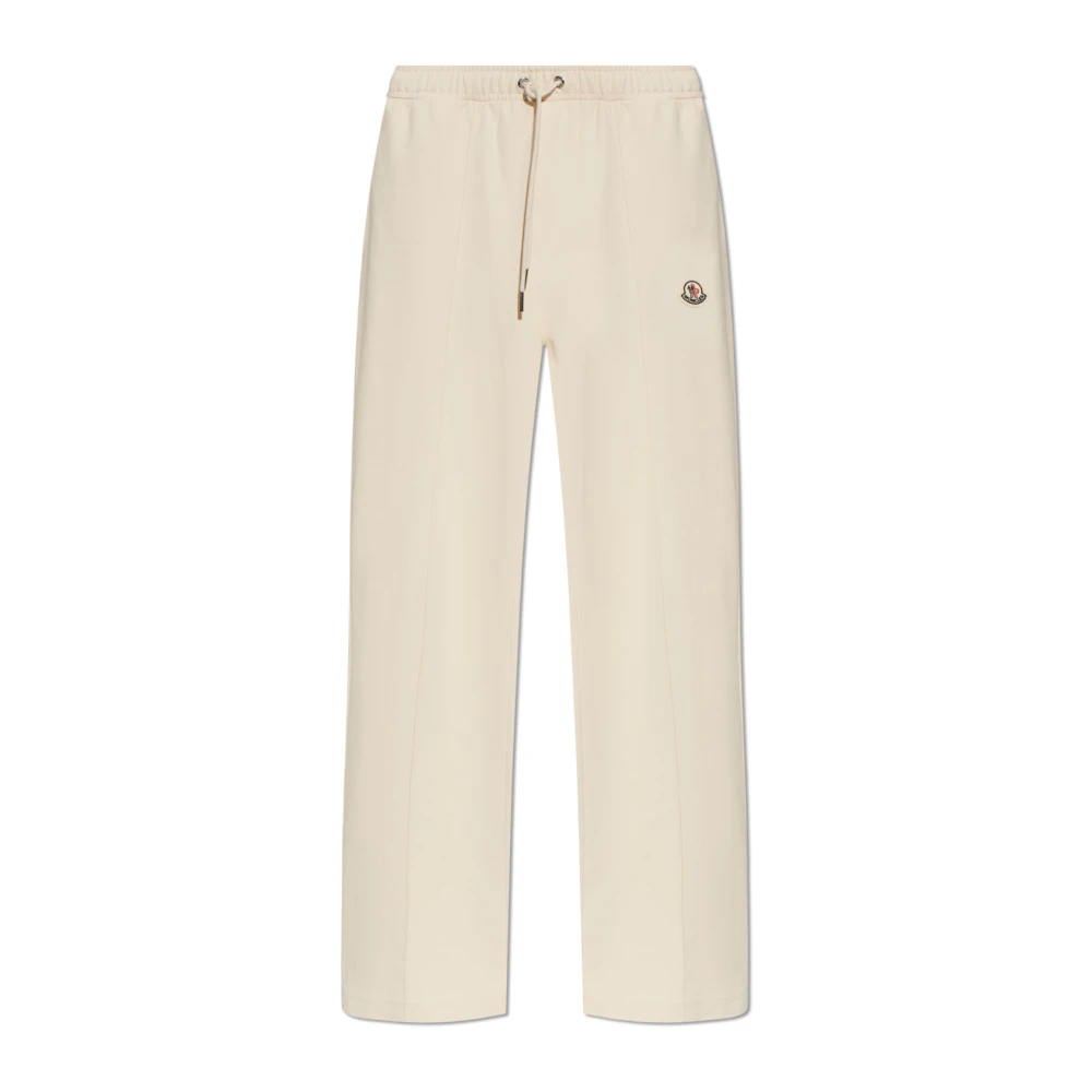 Moncler Women's Beige Logo Motif Track Trousers - Straight Trousers - M - Trousers