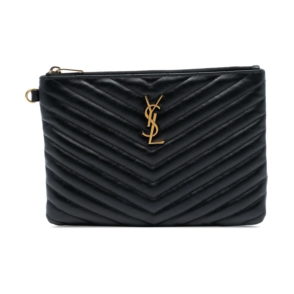 Saint Laurent Vintage Women's Black Pre-Owned Vintage Chevron Quilted Leather Clutch