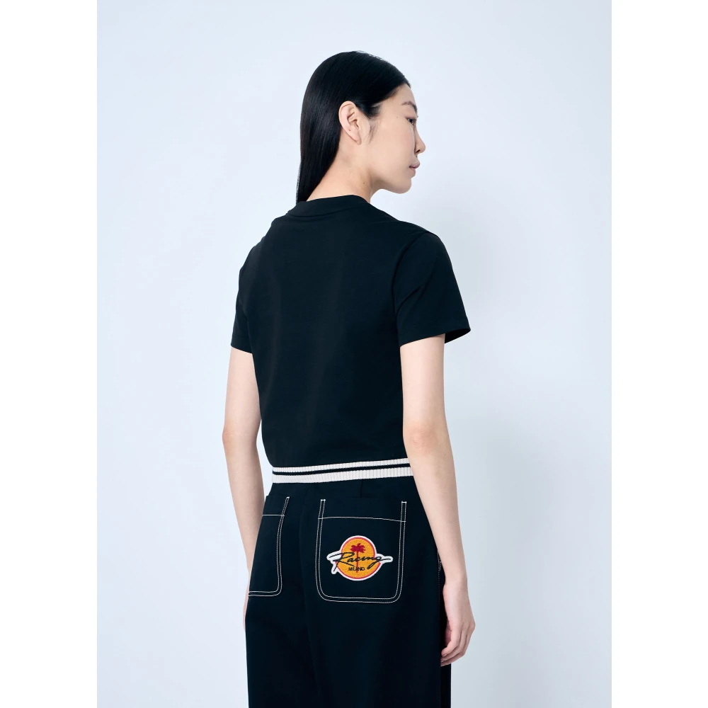 Moncler Logo Print Katoenen T-shirt Black Dames