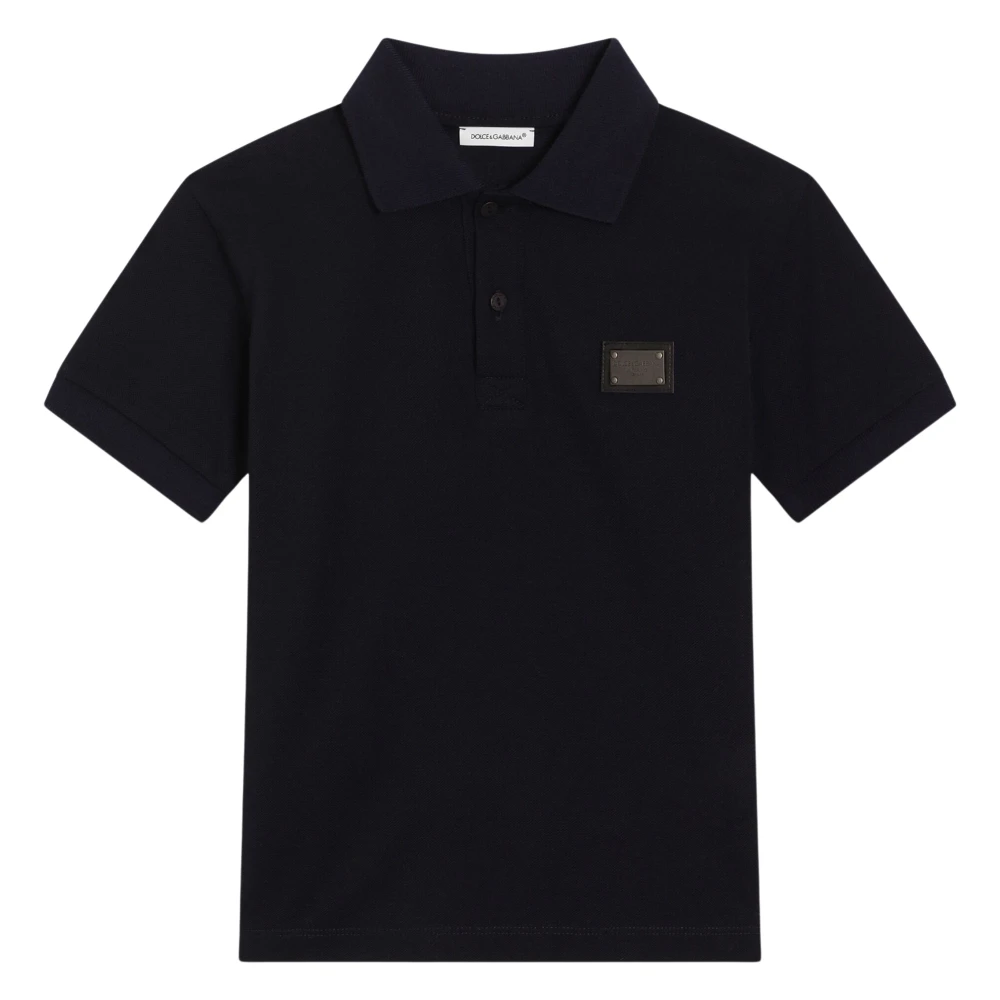 Dolce & Gabbana Blue Plaque Logo Polo Shirt - Male - Kids Short Sleeve T-Shirts - 5 Y - Kids