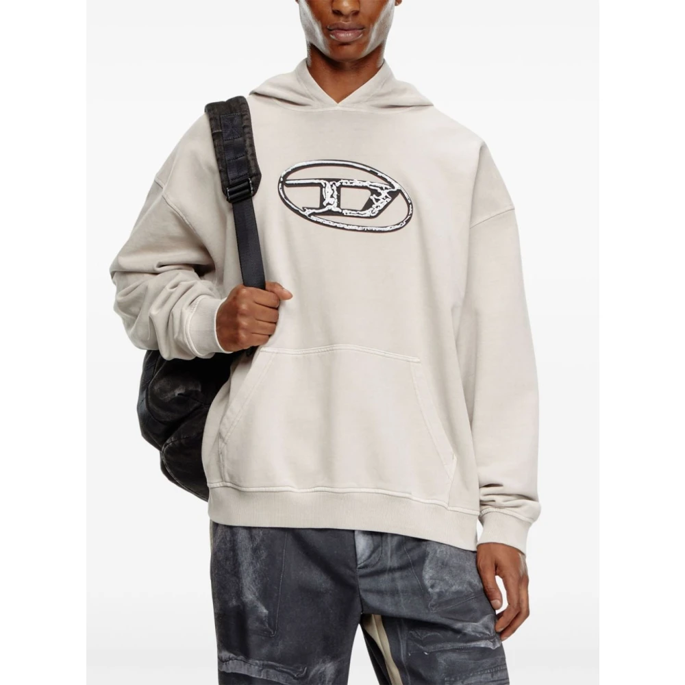 Diesel Logo Print Hooded Sweater Gray Heren