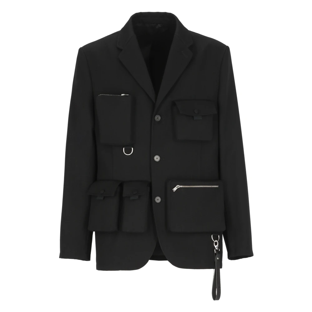 Lanvin Zwarte Wollen Jas Peak Revers Black Heren