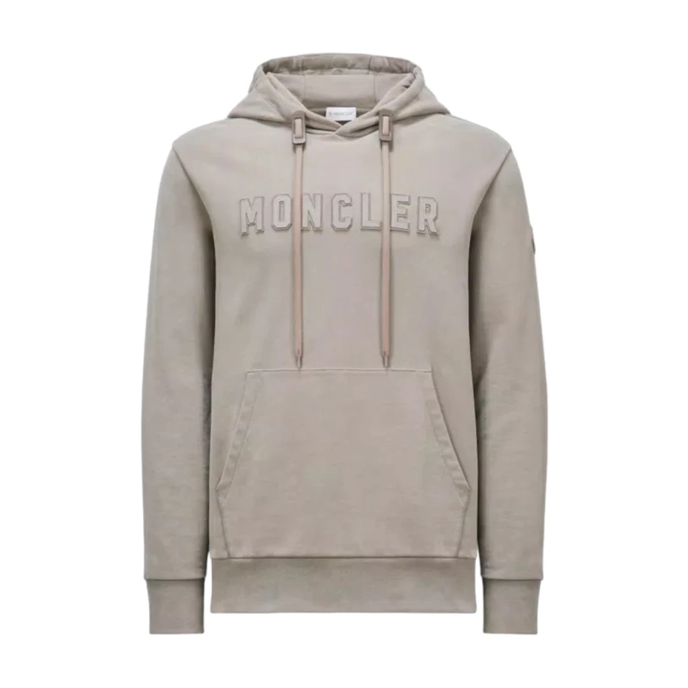 Moncler Beige Logo Hoodie Bomullsfleece Beige, Herr