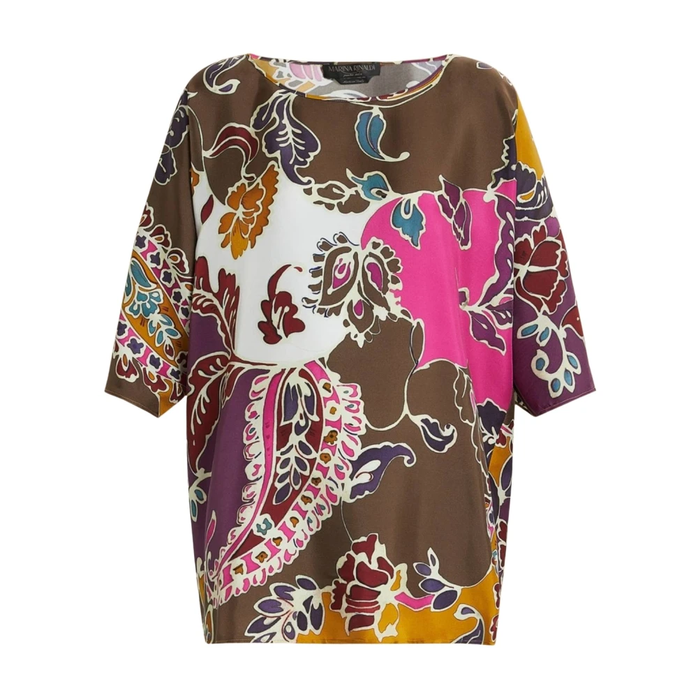 Marina Rinaldi Zijden Bootnek Blouse met Ornamenteel Patroon Multicolor Dames