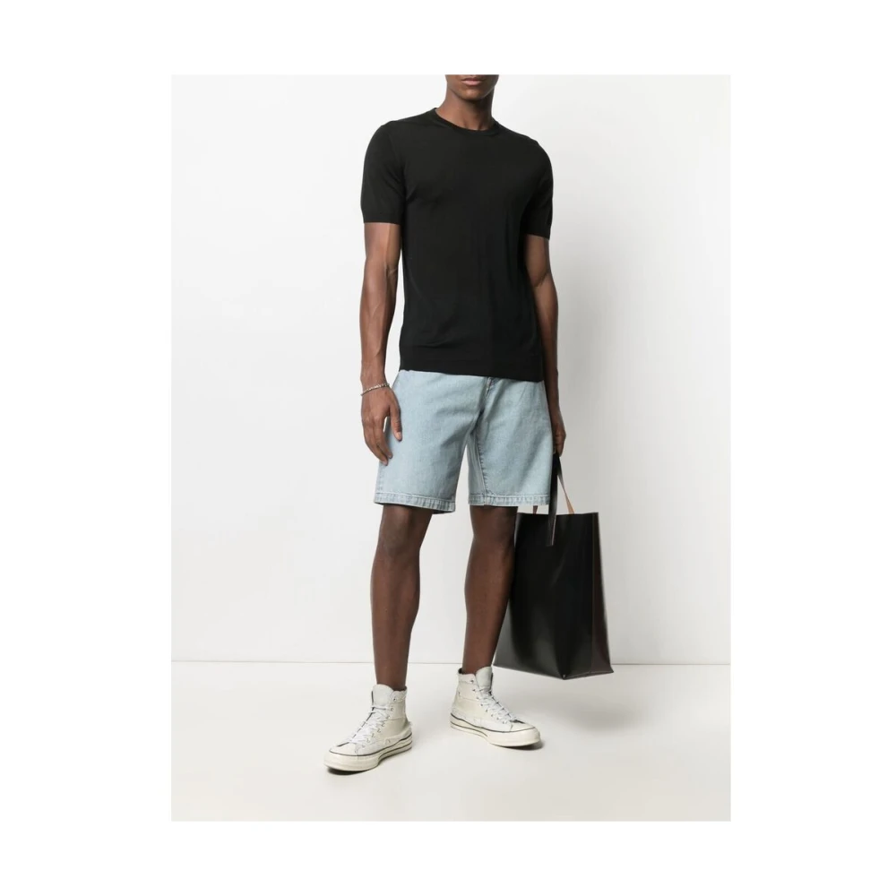 Mauro Ottaviani Zwart Zijden Geribbelde T-Shirt Black Heren