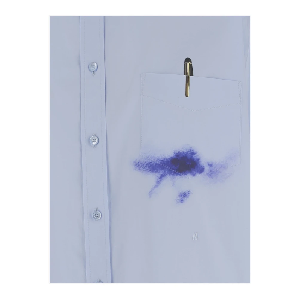 Moschino Stretch Katoenen Poplin Overhemd met Pen-en-Inkt Print Blue Dames