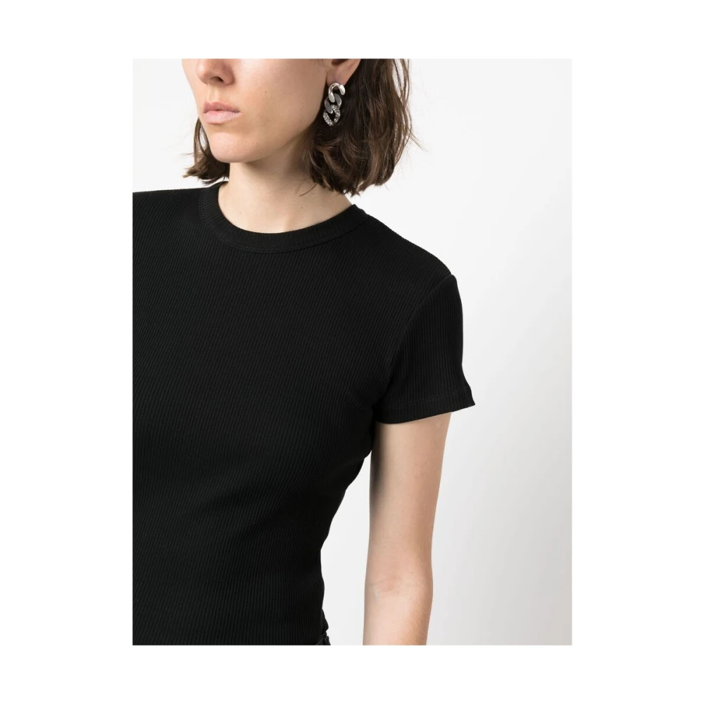 Isabel marant Zwarte Katoenen Geribbelde Logo T-shirt Black Dames