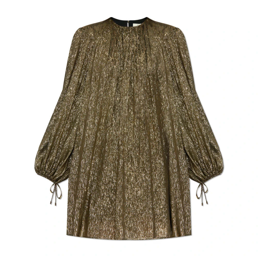 Chloé Metallic Crewneck Puffed Sleeves Jurk Vrouw Gray Dames