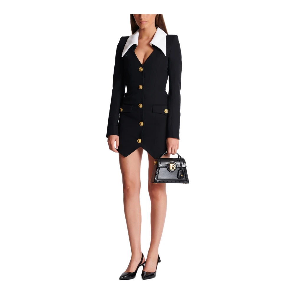 Balmain Gestructureerde Korte Jurk Black Dames