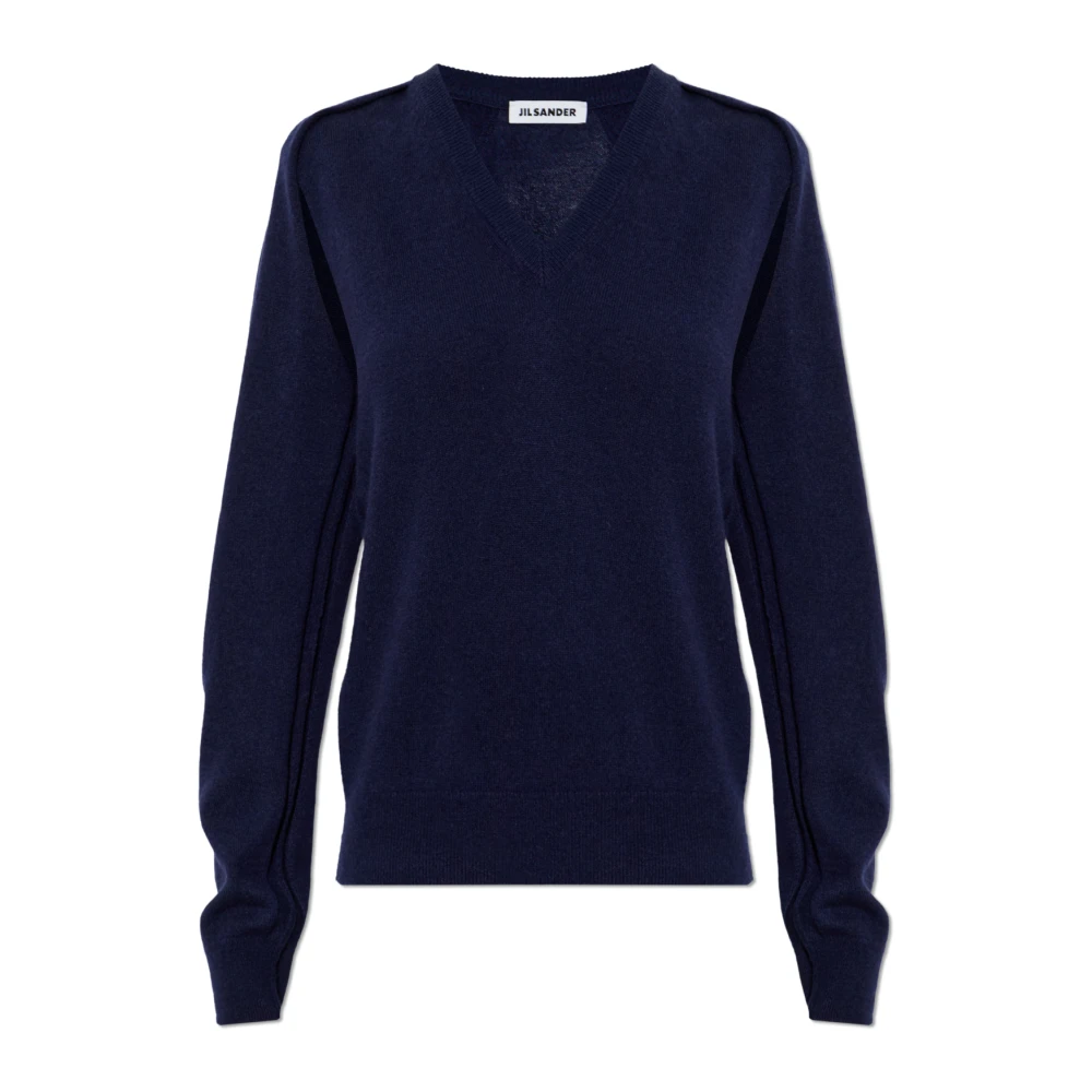 Jil Sander Vrouw Blauw Truien & Vesten Dames, M, Kasjmier, Cashmere Trui Met Splitten