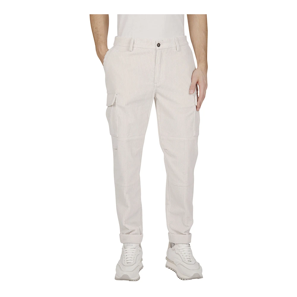 Eleventy Fluweelrib Cargo Broek White Heren