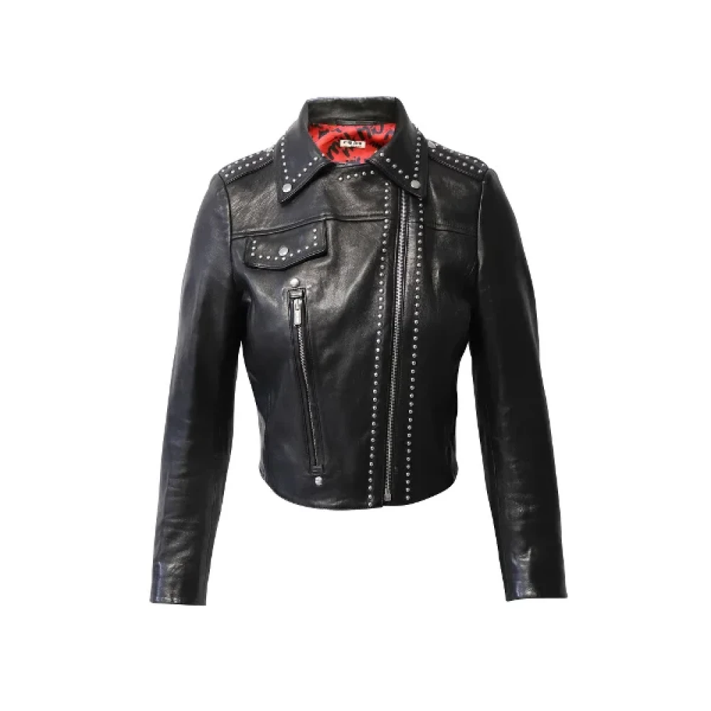 Miu Pre-owned Leather outerwear Black Dames