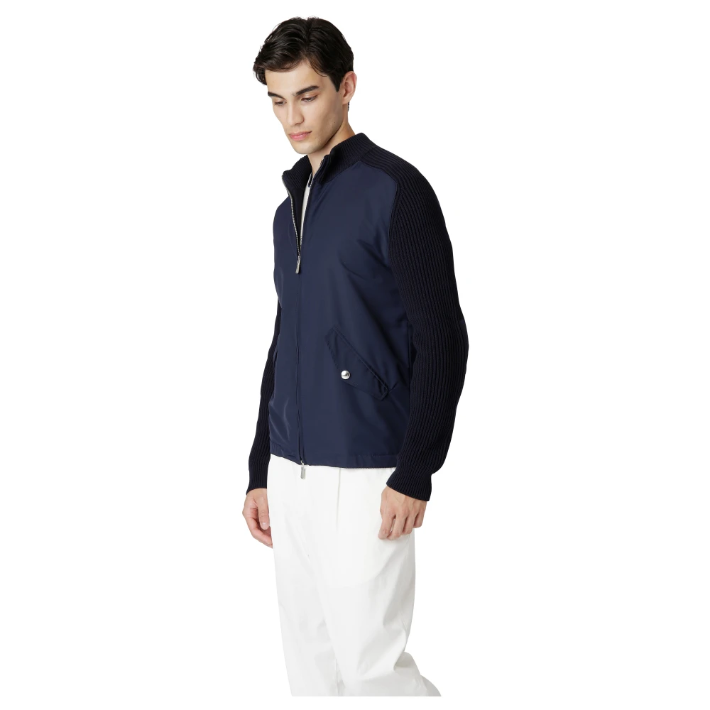 Eleventy Bimateriaal Wol Nylon Katoen Jas Blue Heren