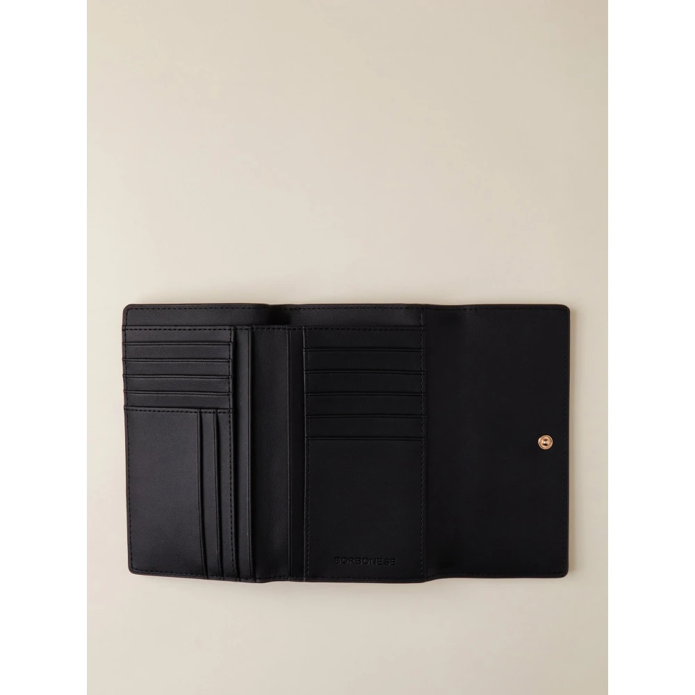 Borbonese Middel Flap Portemonnee Natuur Zwart Brown Dames