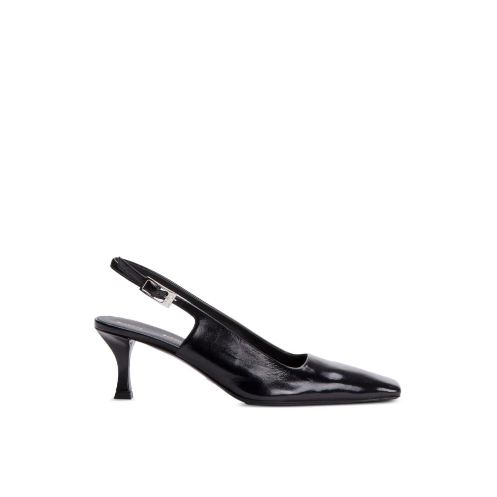 Svart skinn Slingback Trap Pumps