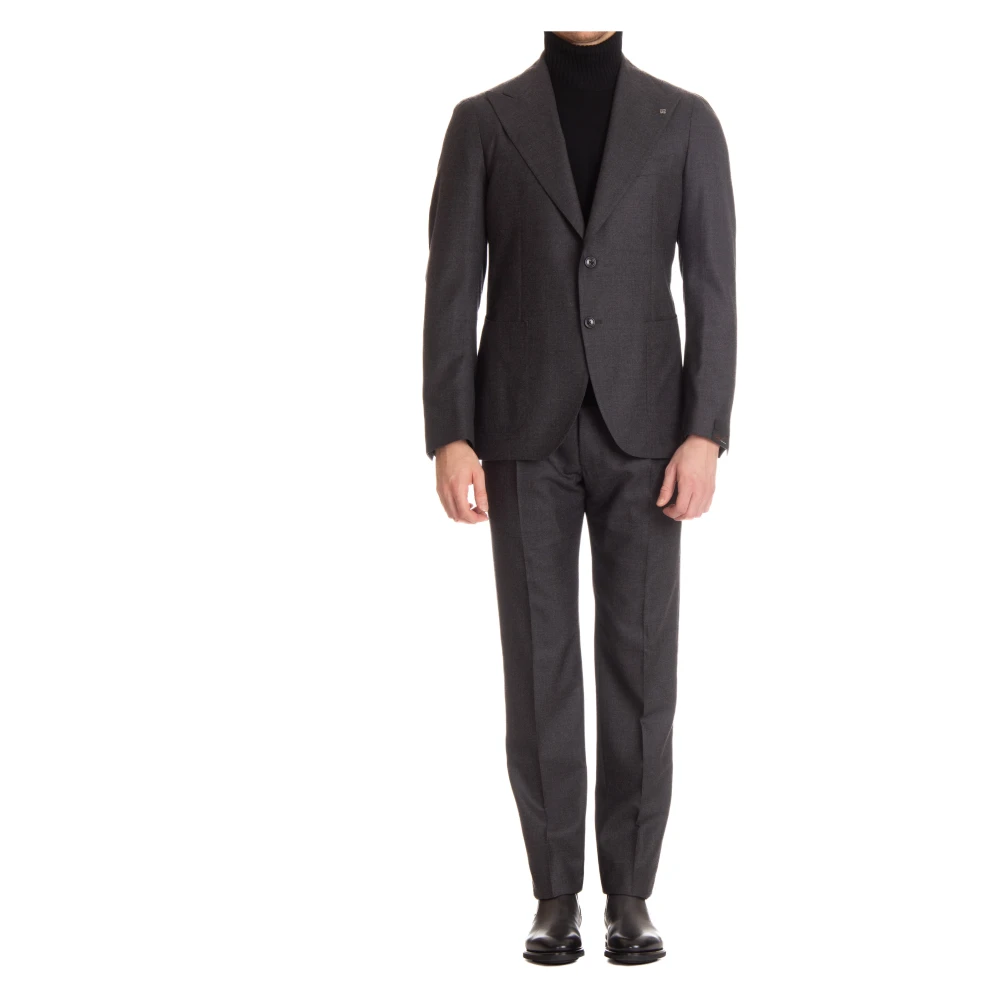 Tagliatore Mannelijk Grijs Kostuums Heren, S, Wol, Single Breasted Suit Met Maxi Revers