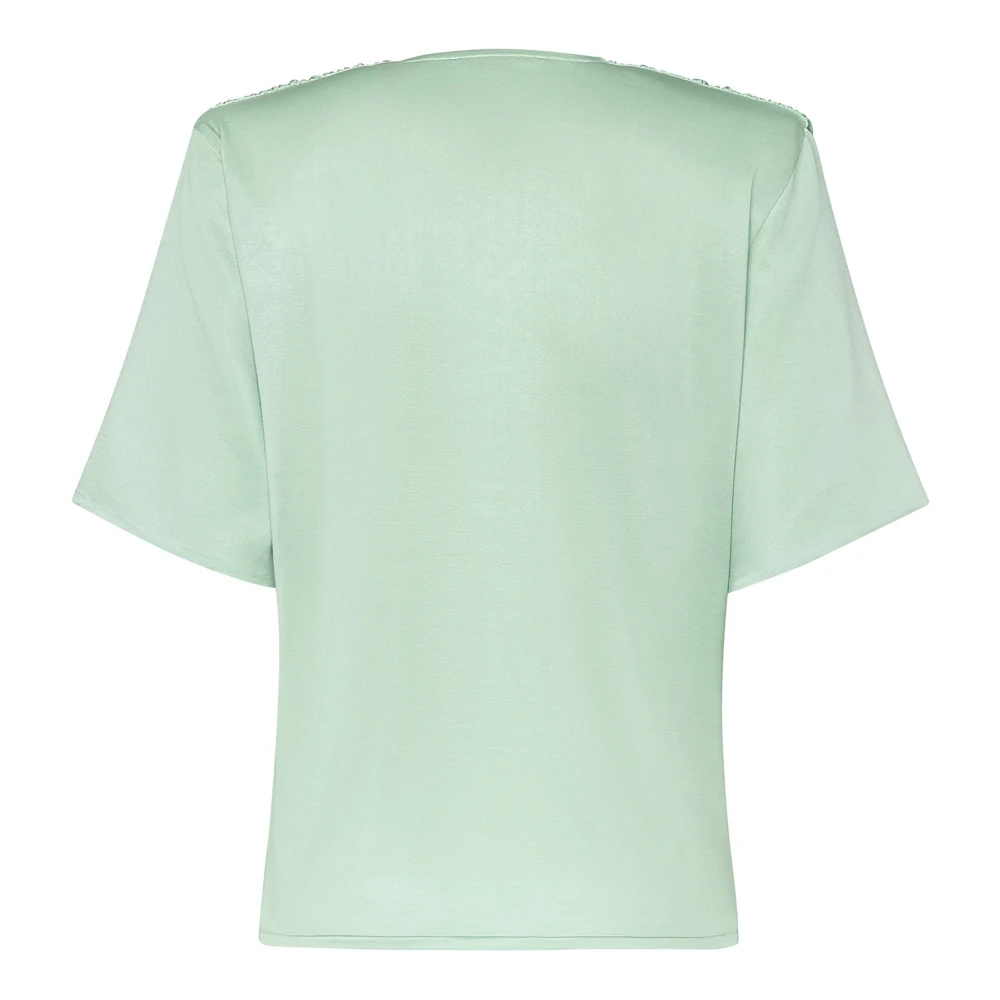 MVP wardrobe Stijlvolle Gedrapeerde Schouder T-Shirt Green Dames