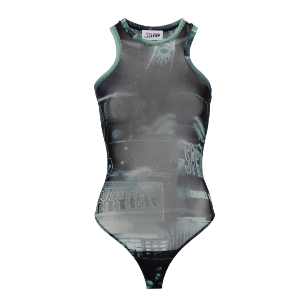 Jean Paul Gaultier Gedrukt Mesh Body Pigalle Navy Lichtblauw Blue Dames