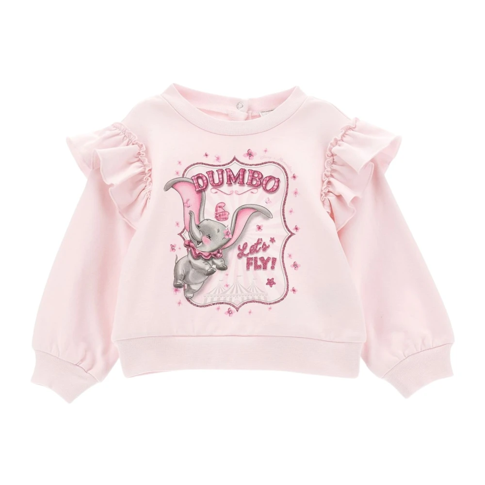 Monnalisa Girls Pink Jumper With Ruffles And Rhinestones - Kids Sweatshirts - 18 M - Kids