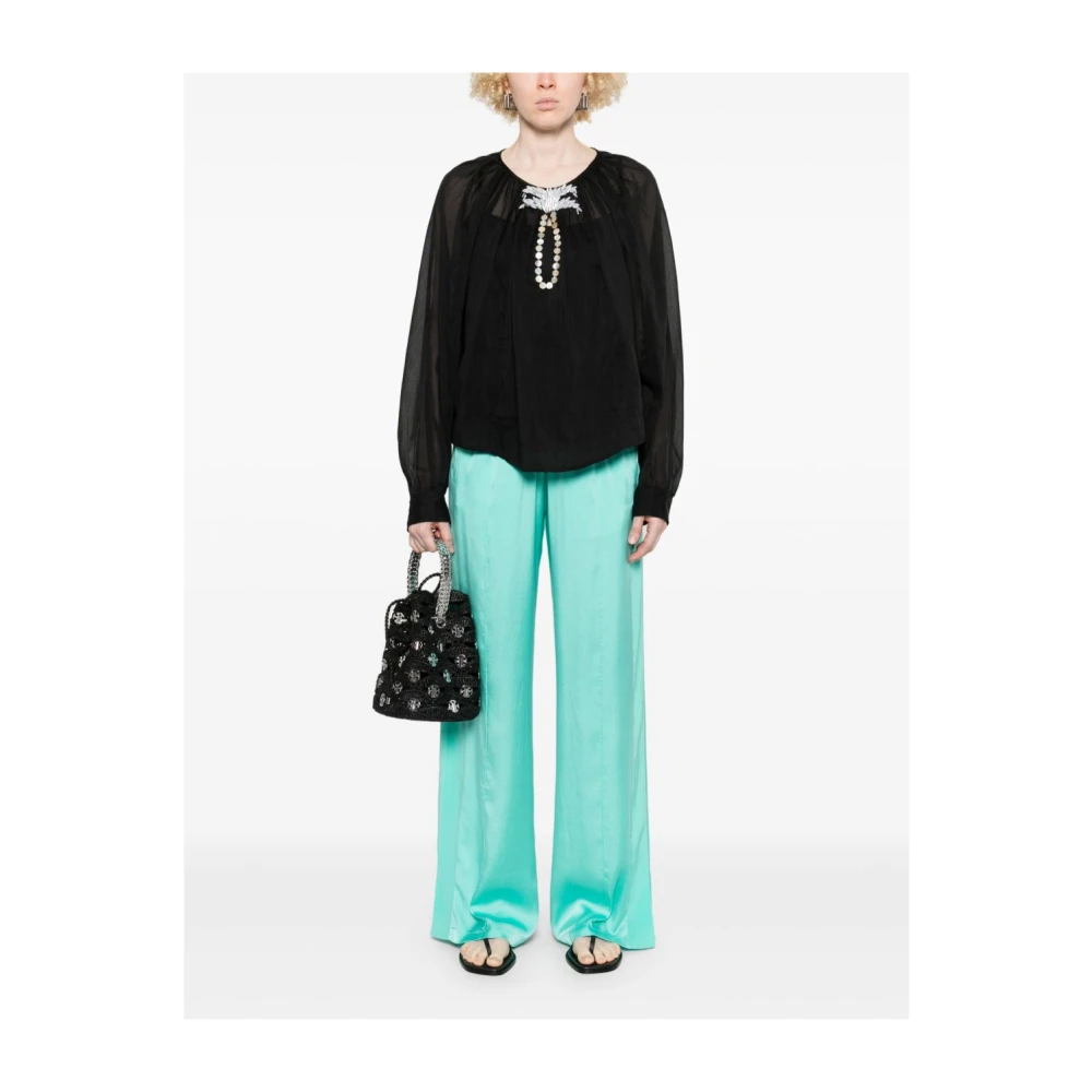Forte Blauw-Groene Elastische Taillebroek met Zakken Green Dames