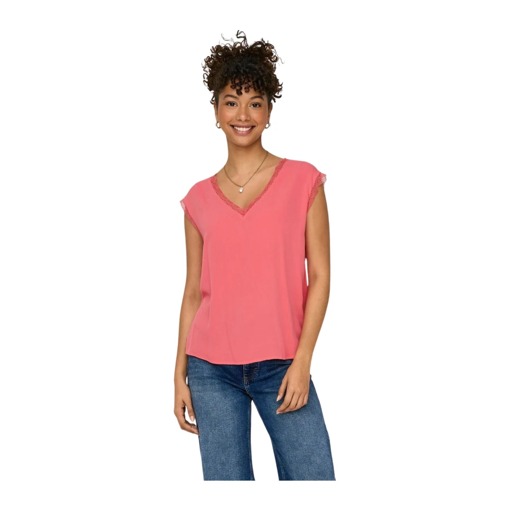 Only Dames V-hals T-shirt Jasmina Pink Dames