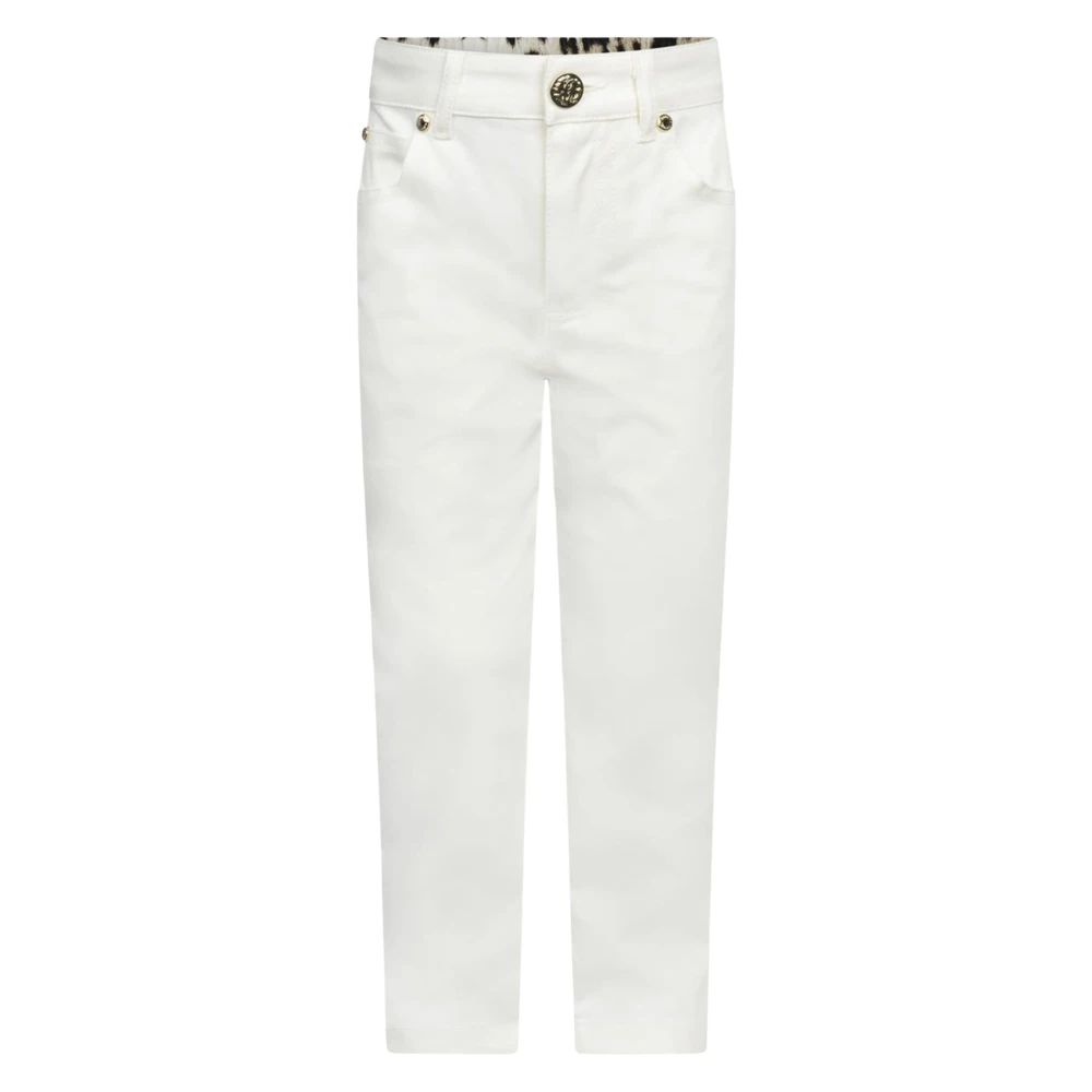 Roberto Cavalli Girls White Trousers, 7 Y, Leopard Gabardine Trousers