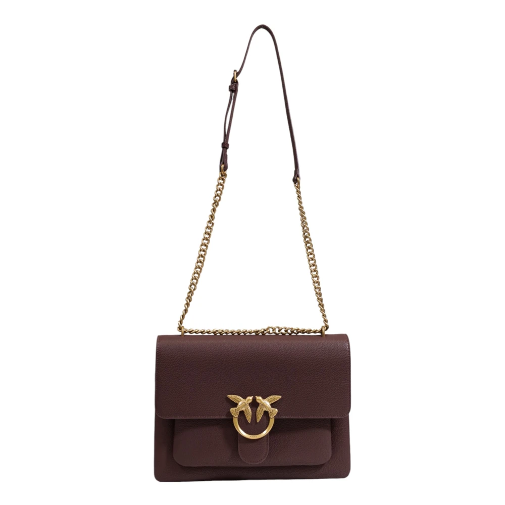 pinko Bruine Leren Schoudertas Met Kliksluiting Brown Dames