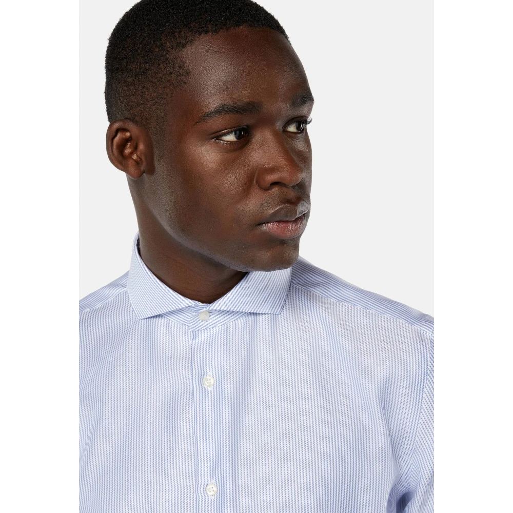 Boggi Milano Regular Fit Overhemd van gestreept katoenen twill Blue Heren