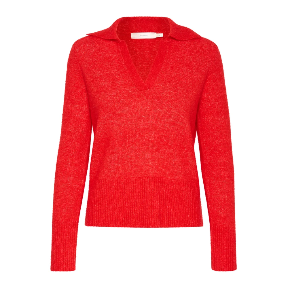 InWear Mjuk Stickad Krage Pullover Scarlet Red, Dam