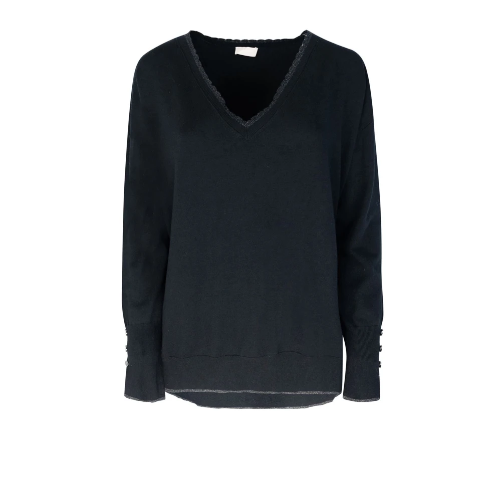 Liu Jo Zwarte trui met lurex details Black Dames