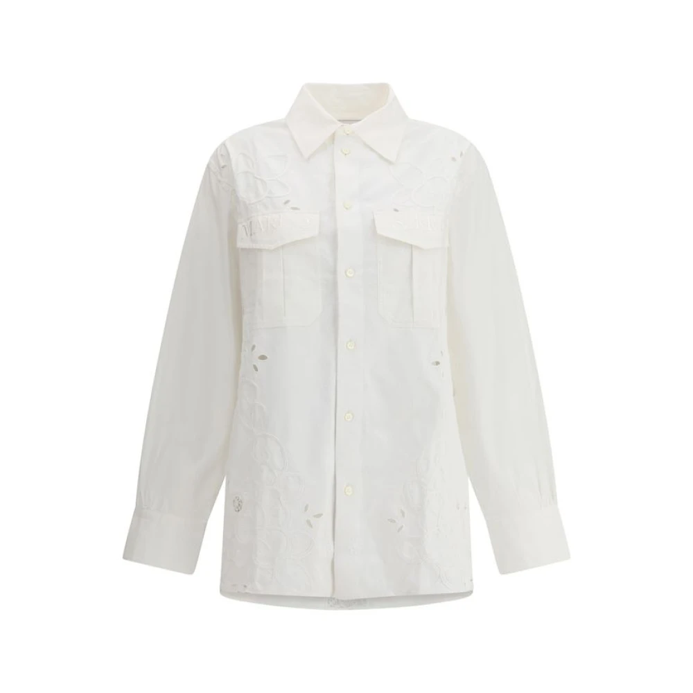 Marine Serre Women's White Shirts, Xs, Sangallo Shirt With Iconic Embroidery