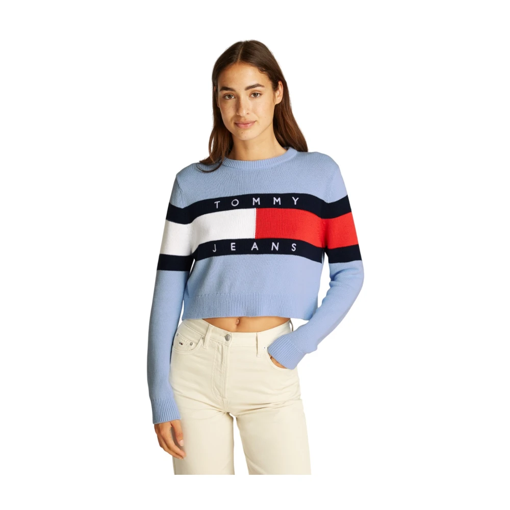 Tommy Jeans Kleur Blok Katoenen Trui Blue Dames