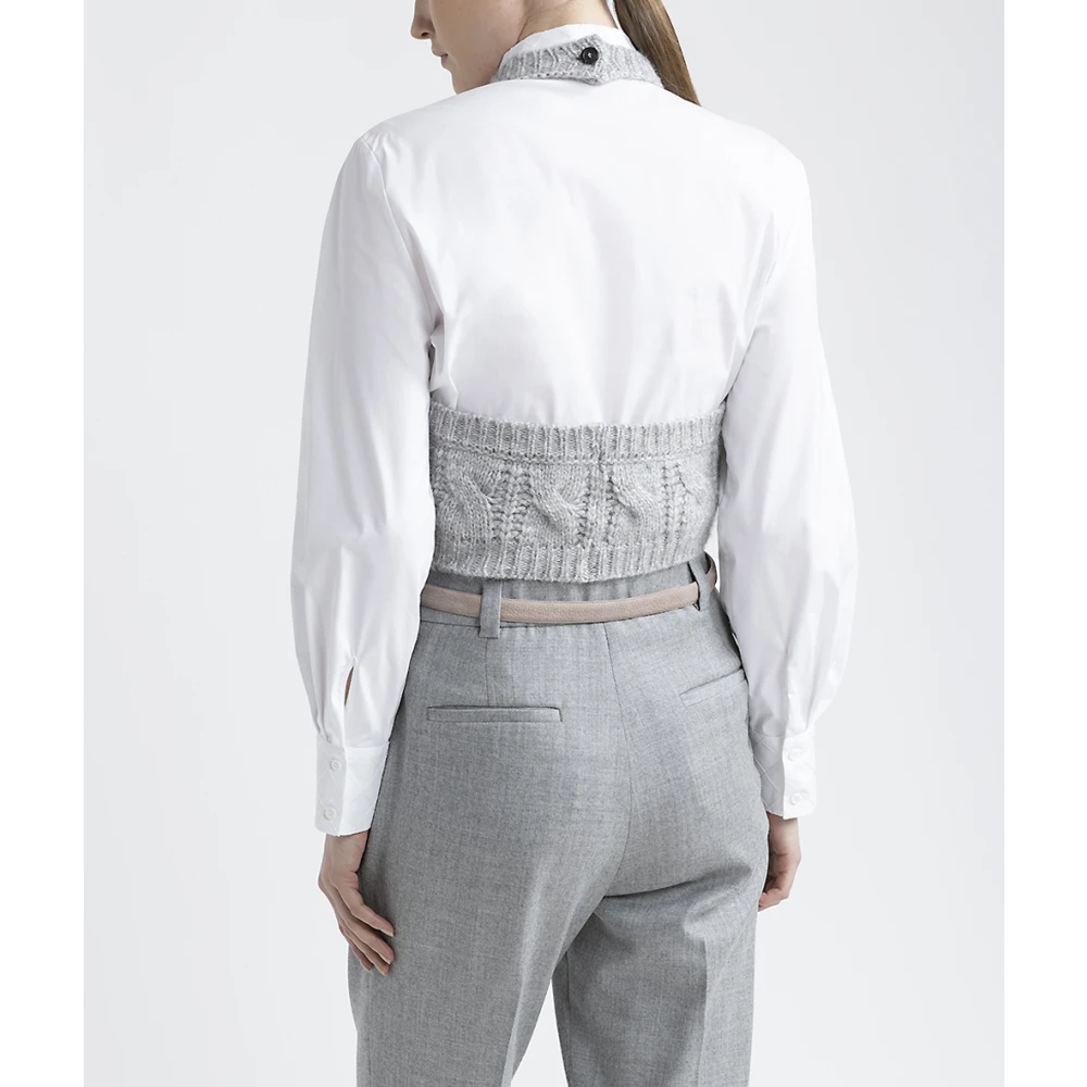 PESERICO Wol zijde kasjmier en alpaca gebreide top Gray Dames