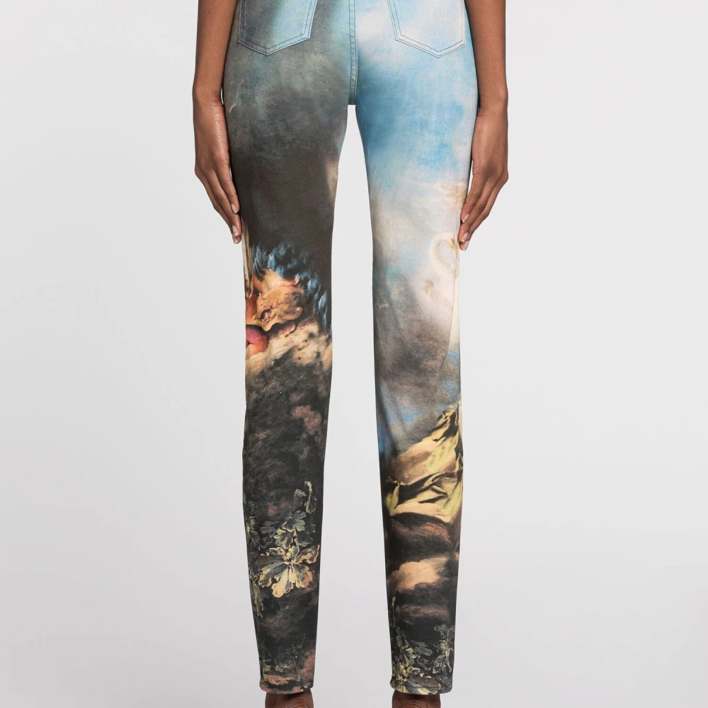 Roberto Cavalli Slim-Fit Jeans met Wild Leda Print Blue Dames